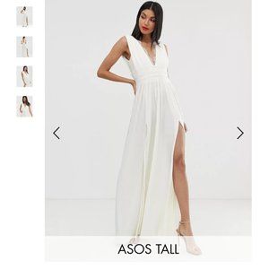 ASOS Tall White Lace Pleated Maxi Dress
